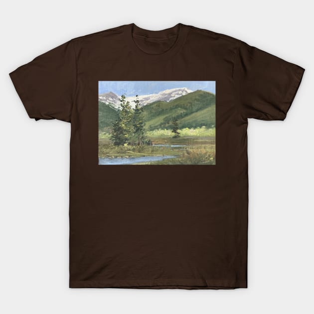 Mountains and Trees Oil on Canvas T-Shirt by Gallery Digitals